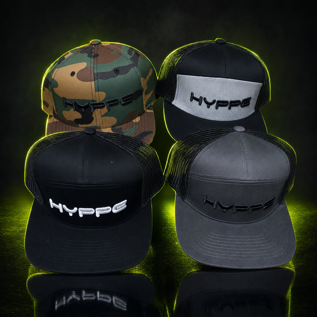 HYPPE Snapback Hats in Camo, Black / Grey, Black and Charcoal